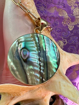 Charles Albert Iridescent Abalone & Alchemia Gold Handcrafted Pendant Necklace - Image 1 of 4