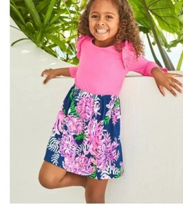 Lilly Pulitzer Girls Kiera Dress Oyster Bay Navy Ruffle Your Feathers - Picture 1 of 11