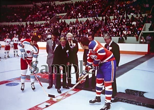 WHA 1972 1. Heimspiel Face Off Quebec Nordiques vs Oilers Farbe 5 x 7 Foto - Bild 1 von 1