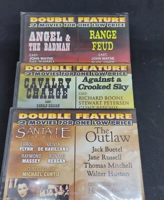 3 Double Feature DVDs☆WESTERNS☆NEW SEALED☆Wayne Flynn Reagan☆EastWestDvds - Image 1 of 4
