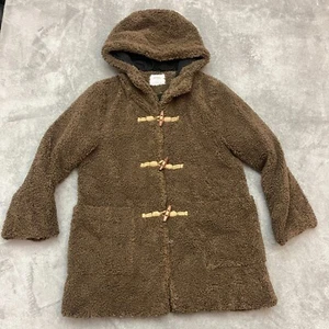 Zara Kids Hooded Teddy Bear Sherpa Coat Toggle Closure Size 13-14 Brown - Picture 1 of 9