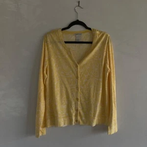 Orvis Women's Button up Cardigan Size M Medium Yellow White Floral Thin Knit - Picture 1 of 9