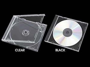 10.4mm Standard CD Jewel Case Black/Clear Tray Hold 1 to 4 Discs Wholesale Lot - Afbeelding 1 van 10