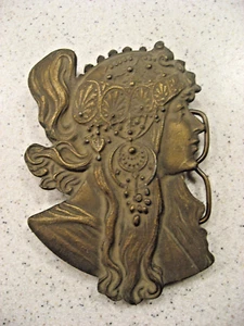 Alphonse Mucha Bergamot Brass Works E-60 Art Nouveau Boho Belt Buckle 1970's - Picture 1 of 7