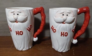 Santa Ho Ho Ho Tall Coffee Mugs Ceramic Hand Painted Hot Cocoa 6'' Set 2 - Picture 1 of 5