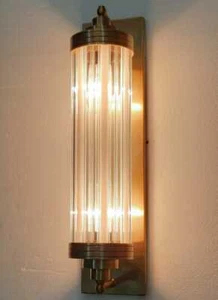 Antique Old Vintage Art Deco Brass & Glass Rod Light Fixture Wall Sconces Lamp - Picture 1 of 7
