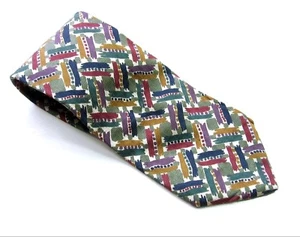 STRUCTURE PAINT STROKES Neck Tie Green Brown Blue 100% Silk Necktie Vintage USA - Picture 1 of 5