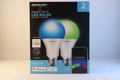 MERKURY INNOVATIONS SMART WI-FI LED BULBS COLOR + WHITE 2-PACK NEW SEALED - Image 1 of 4