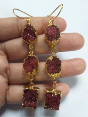 Agate Gold Edge Earring, Chandelier Long Earring, Geode Earring Gemstone Jewelry - Image 1 of 4