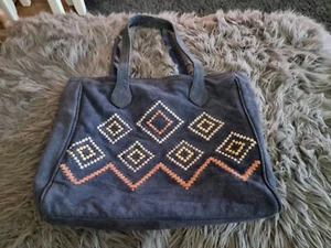 Navy Large Suede Shopper Handbag - Picture 1 of 5