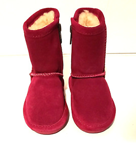 BEAR PAW BOOT EMMA SUEDE SHEARLING LINED SIDE ZIP PINK FLAT SZ 7 TODDLER