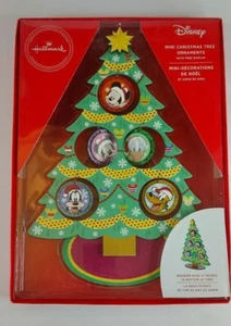 Neu Hallmark Disney Mickey Minnie Holz Mini Christbaumschmuck Display - Bild 1 von 5