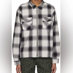 NOON GOONS Shadow Plaid Cotton Zip-Up Shirt Jacket Black White Sz Small - Bild 1 von 8