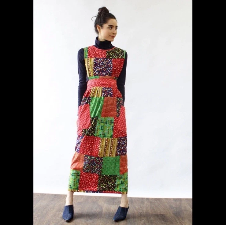 Design House Vintage 1970’s Patchwork Pinafore Apron Wrap Dress Cottagecore 70’s - Image 1 of 4