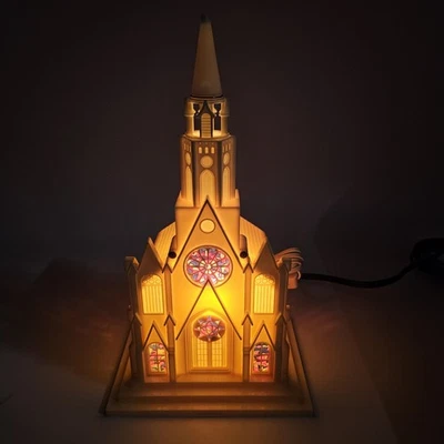 Vintage 50's Raylite Electric Corp Lighted Musical Church Cathedral Christmas - Image 1 of 4