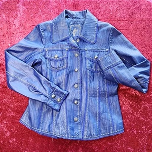My-Tribe Leather Moto Jacket Trim Cobalt Blue Stitch Medium Military Y2k - Picture 1 of 11