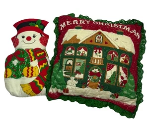 Juego De Colección De 2 Almohadas De Navidad Bordadas Hechas A Mano Muestreador Muñeco De Nieve - Imagen 1 de 22