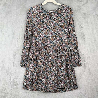 Zara Dress Girls 11/12 Multicolor Floral L/S Lined Circle Skirt Keyhole Neckline - Image 1 of 4
