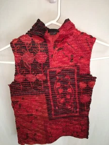 MUJER ROJO NEGRO NARANJA ARRUGADO CAMISETA SIN MANGAS BLUSA ASIÁTICA TALLA S - Imagen 1 de 3