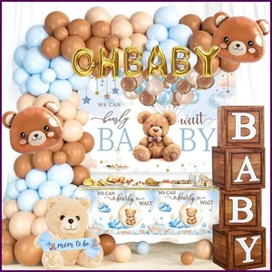 Teddy Bear Theme Blue And Brown Baby Shower Backdrop Balloon Decorations For Boy - Picture 1 of 6