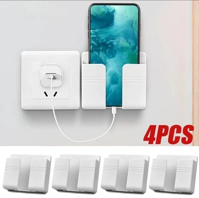 Wall-mounted Phone/Remote Holder adhesive ideal 4 Home and Office WHITE & BLACK - Image 1 of 4