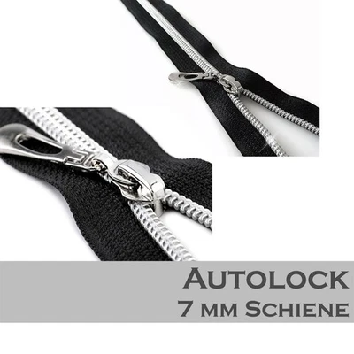 MARKENLOS Spiral-Reißverschluss teilbar 7 mm Autolock 50–80 cm schwarz/silber Polyester