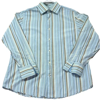 Vtg Banana Republic Linen Shirt Mens XL 17-17.5 Blue Striped Relaxed Fit Y2K - Image 1 of 4