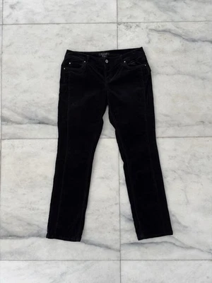 Calça White House Black Market preta veludo noir cintura baixa perna fina feminina 6 - Imagem 1 de 4