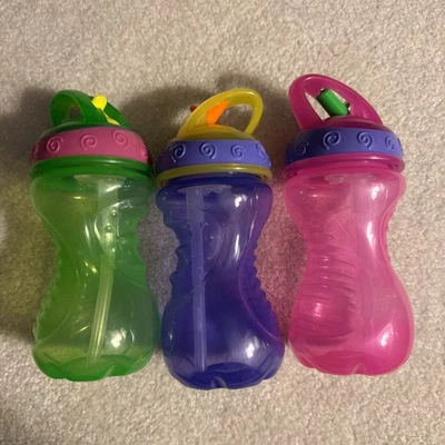 Taza de paja Nuby verde púrpura rosa 10 oz bebé niño pequeño Foto 1 de 4