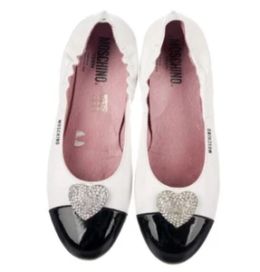 Moschino Leather Ballet Flats adorned with a crystal heart 10 - Picture 1 of 6