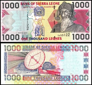 SIERRA LEONE 1.000 LEONES 2003 UNC T, BAI BUREH NACH LINKS GERICHTET, WAPPEN VON SIERR - Bild 1 von 1