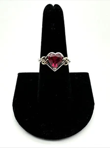 Unique 14k Yellow Gold 925 Silver HEART Cut Lab Created Ruby Diamond Ring 6.5 - Picture 1 of 24