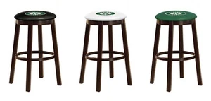 MLB Bar Stool 24" or 28" Espresso Wood w/Colored Vinyl Baseball Team Logo Swivel - Picture 1 of 34