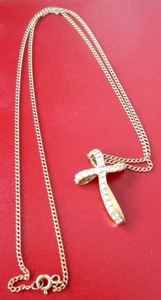 STUNNING VINTAGE 9CT GOLD DIAMOND CROSS PENDANT, 9CT 20" CURB LINK NECKLACE 5GMS - Picture 1 of 9