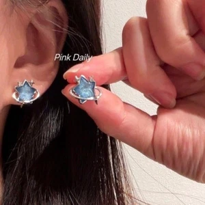 925 Sterling Silver Sky Blue Stars Crystals Stud Earrings Womens Girls Gift - Picture 1 of 5