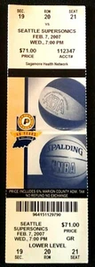 BEAUTIFUL INDIANA PACERS 2006-07 TICKET STUB v SEATTLE SUPERSONICS - RARE - Picture 1 of 1