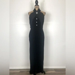 Speed Fashion 80s 90s Witchy Velvet Dress Size L Black Grunge Whimsigoth Halter - Picture 1 of 16