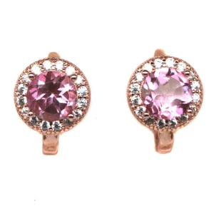 925 Argento Sterling 6 MM Rosa Topazio Mistico & Bianco Zircone Orecchini A - Foto 1 di 4
