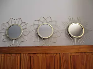 Art Deco Brass Wall Decor Geometric 6" Mirrors Set of 3 - Picture 1 of 6