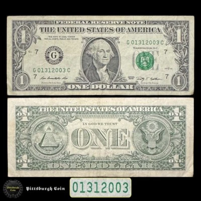 01312003 January 31 2003 2009 One Dollar Bill Birthday Date Note Fancy Serial G7 - Image 1 of 2