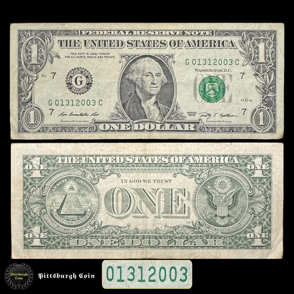 01312003 January 31 2003 2009 One Dollar Bill Birthday Date Note Fancy Serial G7 - Image 1 of 2