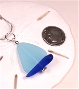 SAILBOAT Sea glass pendant OPAQUE SEAFOAM SAIL, COBALT NAVY hull + silver chain - Picture 1 of 4