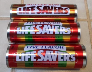 3- Vintage LIFESAVERS (2) & Butter Rum 7" Holiday Candy Tins - Colorful Nice! - Picture 1 of 4