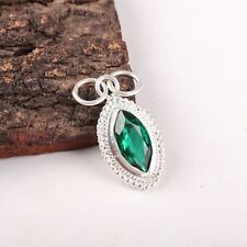 Gift For Her Unknown Silver Plated Natural Green Emerald Gemstone Pendant Band