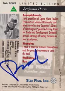 1991 Star Pics Inc. Twin Peaks Richard Beymer (Benjamin Horne) Autogrammkarte - Bild 1 von 3