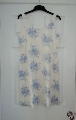 New Linea Night Dress Women Size M Pure Cotton Cream Blue Floral Jersey Dress - Image 1 of 4