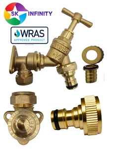 Outdoor Garden Bib Tap 1/2" / Wall Plate Elbow Compression - Choose Combination - Picture 1 of 5