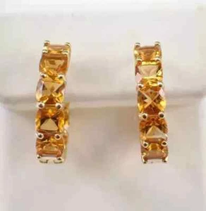Women's 2Ct Cushion Cut Lab-Created Citrine Hoop Earring 14k Yellow Gold Plated - Picture 1 of 8