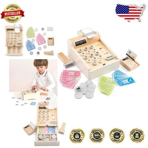 Compact Wooden Cash Register Toy - Interactive Play Money & Safe for Children - Picture 1 of 7