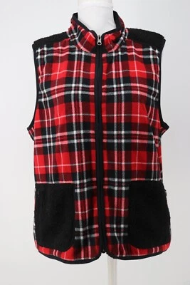 Talbots Vest Womens XL Red Black Plaid Reversible Thermawarmth Zip Fleece Sherpa - Image 1 of 4
